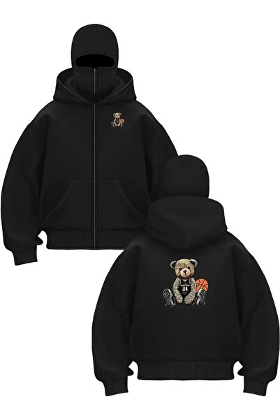 Gofeel Cute Bear Printed Snow Masked Ninja Unisex Sweatshirt Cardigan