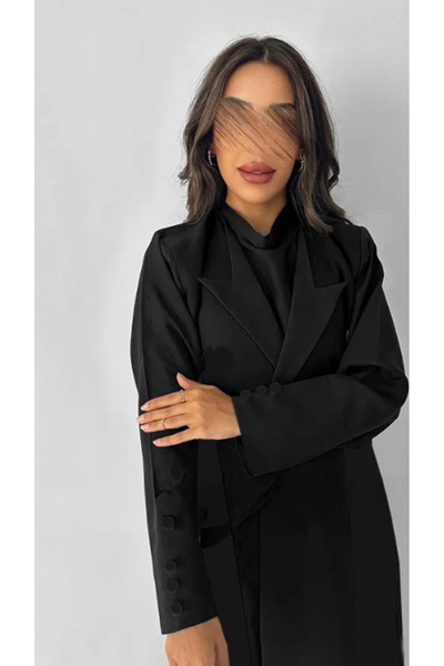 outline Black quarter-cloche abaya with blazer in cool Lemar fabric
