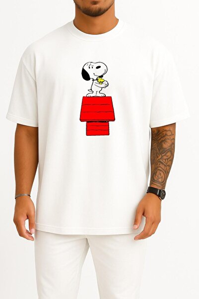 Bahriyeli Collection Оверсайз The Peanuts Snoopy Ілюстрація, Snoopy Wood Дизайн на грудях Унісекс футболка