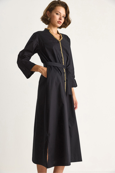 Bianco Lucci Women's Judge Collar Pocket Detailed Long Dress 60284070