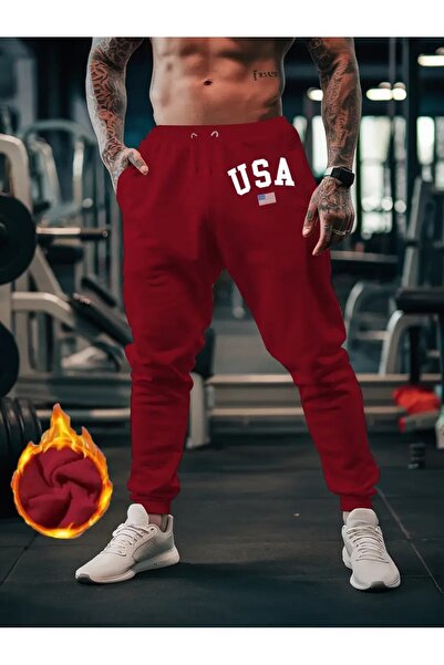 WOODROFFE Men's American Trend Usa Printed Red Gray Black Sweatpants Jogger