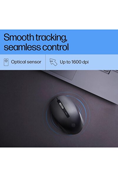 HP S1000 Plus Wireless USB Mouse – 1600 DPI, Silent Clicks, Ambidextrous Design, Black