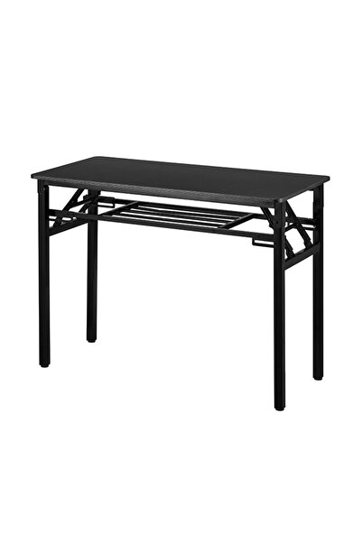 Lawazim Folding Table Double Layer 80x40cm - Desk with Shelf Wooden Top and Iron Frame