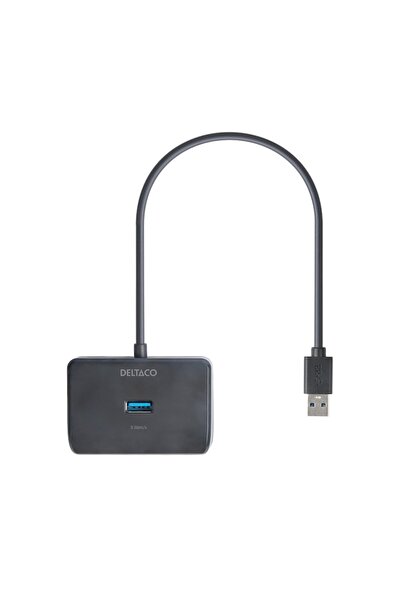 DELTACO Hub USB Aluminium, 4 x USB, 5 Gbit/s, extra power input, black