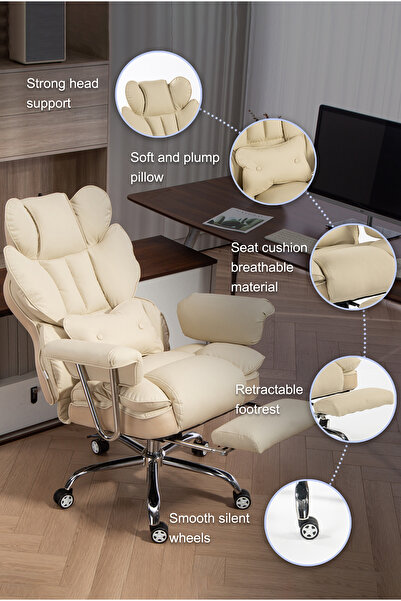 VariFurnx Ergonomic Office Chair with Footrest Executive Swivel Desk Reclining Leather Computer Gaming Chair