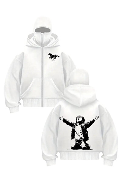 Gofeel White Unisex Balaclava Redemption Printed Oversize Cardigan