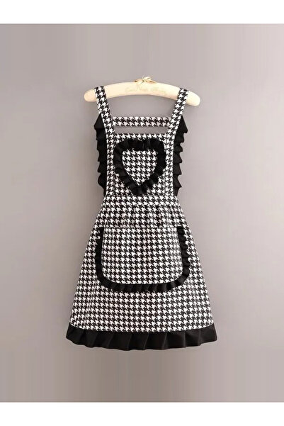 dorbe مريلة مطبخ عالية الجودة بتصميم قلب مكشكش باللون الأسود مع جيب كنغر ومقاوم للماء