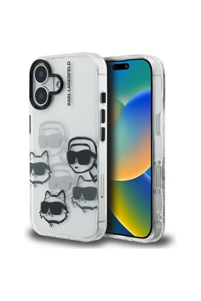 Karl Lagerfeld Husa iPhone 16 Karl Lagerfeld IML Luxury Multi Head Pattern, transparentă