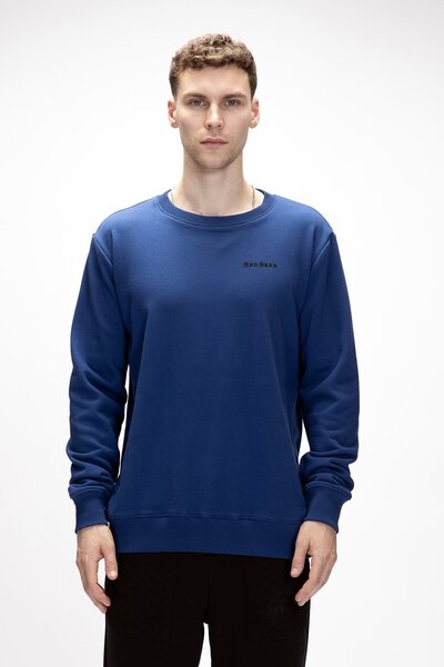 Bad Bear سويت شيرت رجالي داخلي مطبوع برقبة دائرية باللون الأزرق