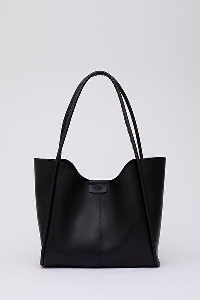 KISCHE Large Size Women's Hand and Shoulder Bag with Snap Fastener Strap and Faux Leather Makeup Bag