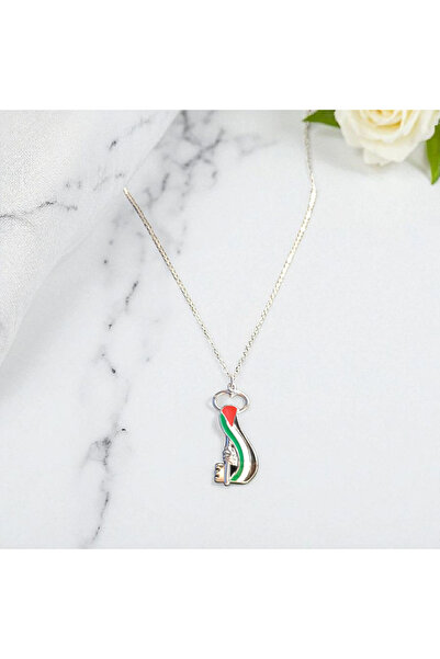 GOOG DESIGN قلادة فلسطينية بتصميم خاص من الفولاذ باللون الفضي