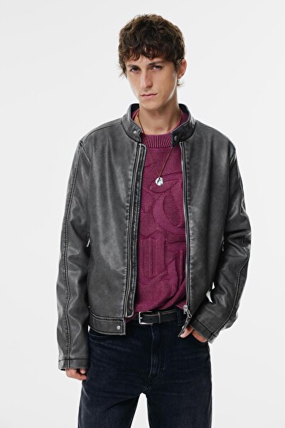 Pull & Bear Gri suni deri ceket