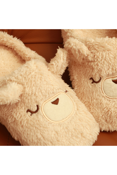 OEM Fluffy and comfortable slip-on slippers for women, cute teddy bear pattern, 31508-01