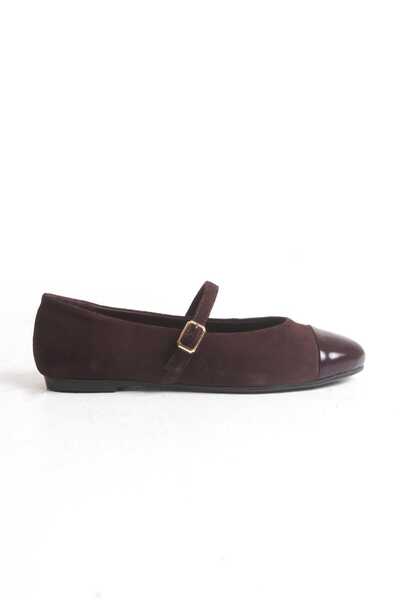 ERNİLA Belle Burgundy Suede Genuine Leather Women's Ballerinas