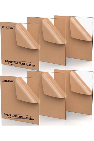 Slasa 6 قطع من ألواح زجاج شبكي شفاف من MIKING، لوح مربع 12 × 12 بوصة، سمك 1/8 بوصة من الأكريليك