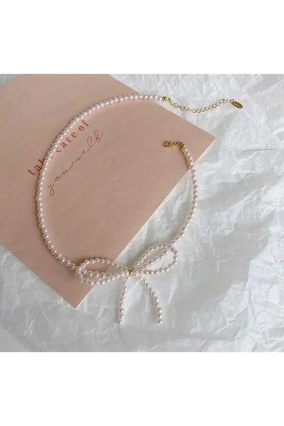 HARİNA Women's Elegant Pearl Bow Choker