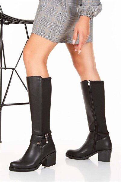 Les Passent Women's Black Stone Detailed Heeled Diving Boots