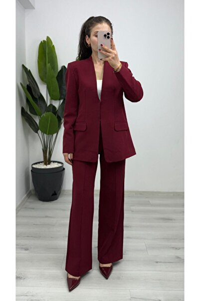 TUNAM BUTİK 1083 Blazer Jacket Pants Suit Burgundy