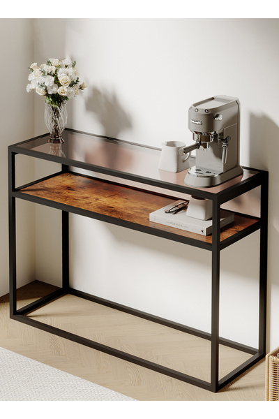 VariFurnx 100*34.5*80cm Console Table 2tier Tempered Glass Top Coffee Corner Display Entryway Table Entrance