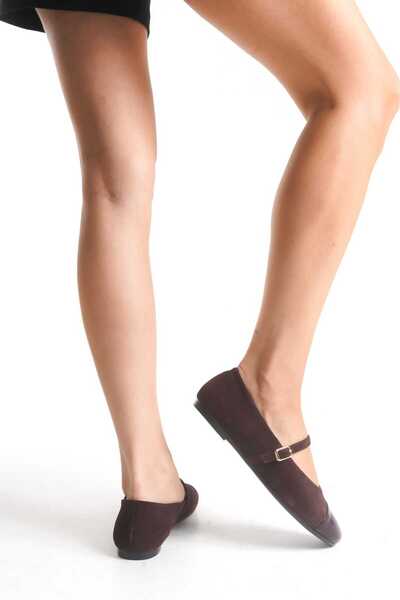 ERNİLA Belle Burgundy Suede Genuine Leather Women's Ballerinas