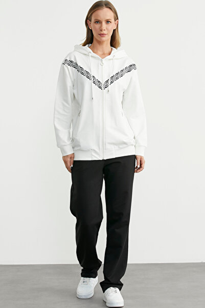 Sementa Σετ αθλητικής φόρμας με λεπτομέρεια εκτύπωσης με φερμουάρ - Εκρού