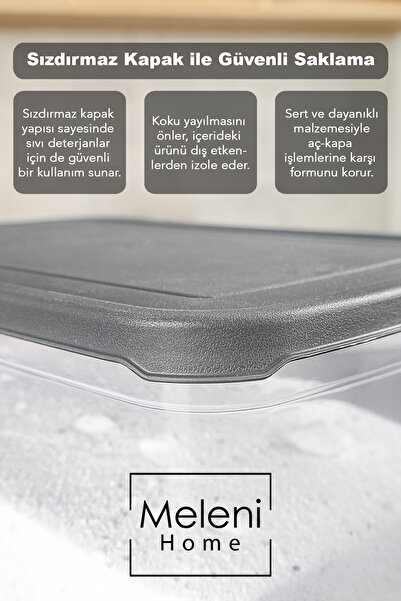 Meleni Home 4'lü Etiketli Deterjan Saklama Kutusu - Şeffaf Derin Banyo Tablet Toz Deterjan Kutusu 3,7 Litre