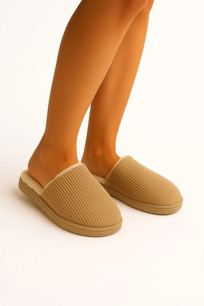 Deniz Terlik Women's Soft Plush Anti-Slip Silent Sole Winter House Slippers