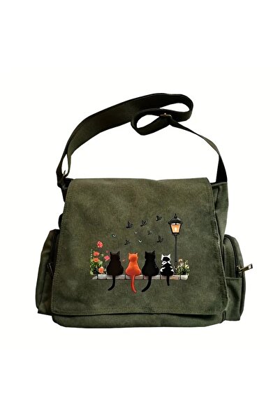 Toum Cute Design Baskılı Unisex Yeşil Postacı Çantası