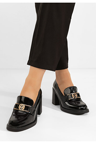 B T Shoes Mocasini cu toc Selira negri