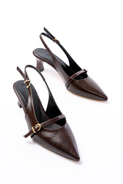 Budi H-470 Brown Patent Leather Hard Hat Buckle Open Back Daily Women's Sandals