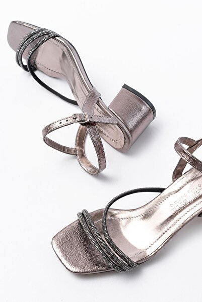 Budi S-900 Platinum Banded Stone Thick Transparent Heeled Women's Shoes