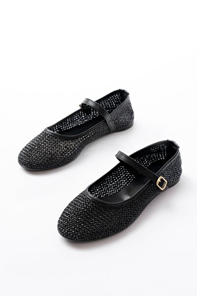 Budi 7432 Black Mesh Buckle Detailed Daily Women's Ballerinas