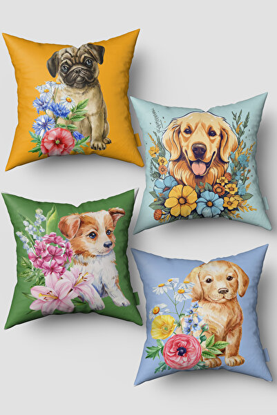 EsnafAli Σετ με 4 καλύμματα μαξιλαριών ριχτάρι με πράσινο και κίτρινο χαριτωμ...