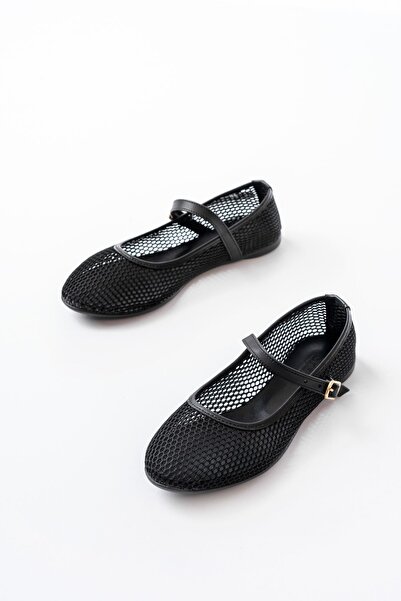 Budi 6325 Black Mesh Helmet Buckle Detailed Daily Women's Ballerinas