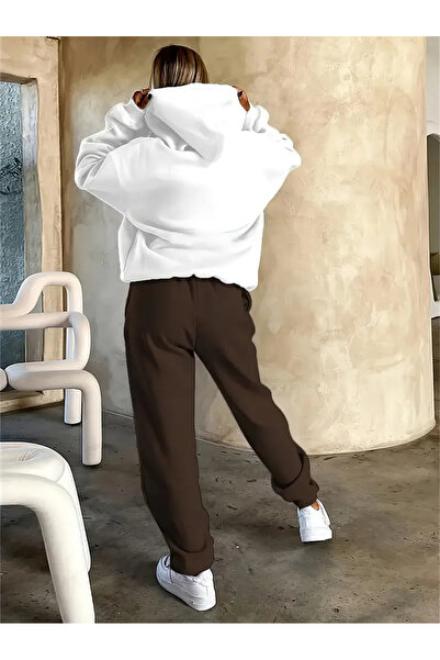 LOUİSA Γυναικείο σετ με κουκούλα με στάμπα NewYork-Καφέ Φούτερ