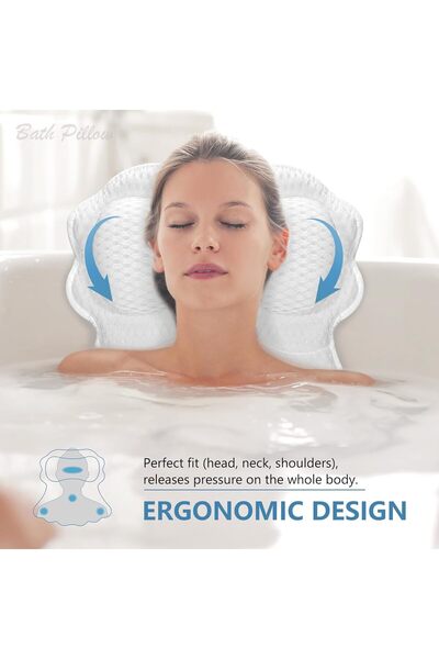 Saharaz Bath Pillow,for Tub Neck and Back Support Soft,4D Breathable Air Mesh,with 6 Strong Suction Cups