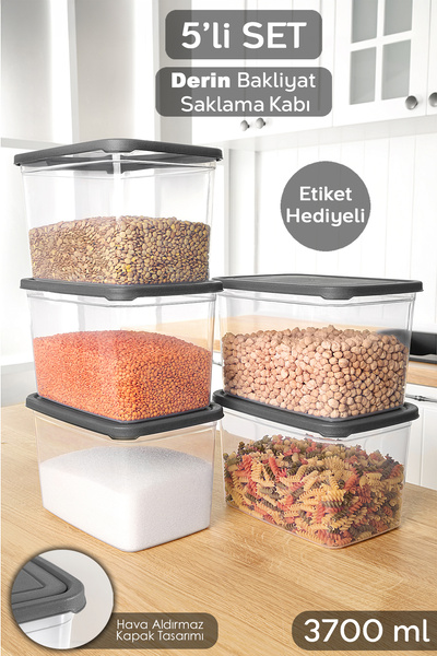 Meleni Home 5 Κουτιά αποθήκευσης τροφίμων με ετικέτες - Κουτί αποθήκευσης βολ...