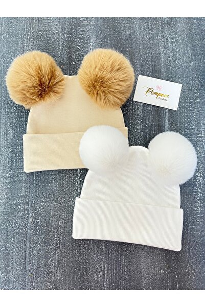 pempem bandana kız bebek çocuk iri peluş ponponlu kaşkorse bere