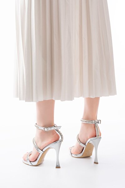 Budi A-40 Silver Stone Platform Heeled Women's Shoes