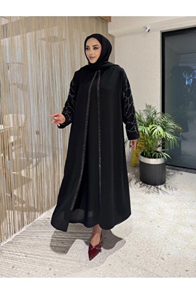 NİLNUR MODA Stone Striped Plus Size Mother's Dress