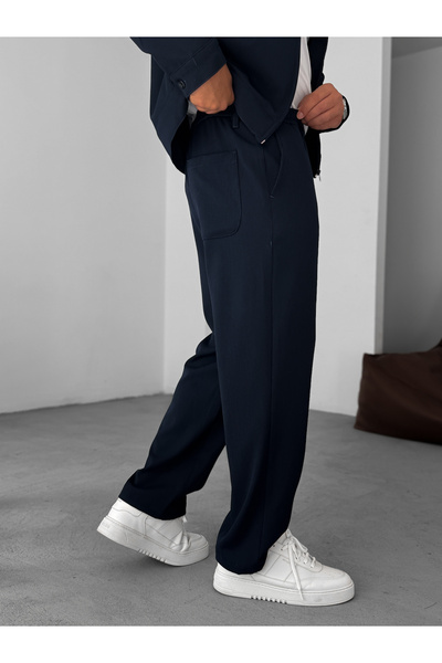 BYBASICMAN Lacivert Örme Fitilli Baggy Pantolon GJ-