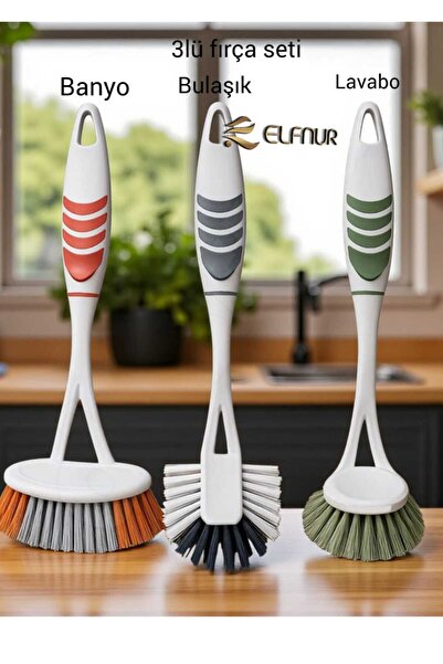elfnur Titiz 3'lü Pratik Fırça Seti Banyo, Lavabo ve Bulaşık Fırça Seti - Bul...