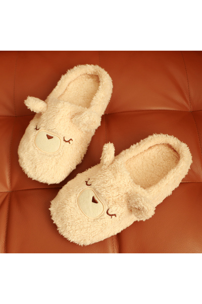 OEM Fluffy and comfortable slip-on slippers for women, cute teddy bear pattern, 31508-01
