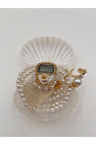 DUHA HAC İSTİRİDYE KUTU İÇERİSİNDE TAŞLI ZİKİRMATİK VE İNCİ TESBİH