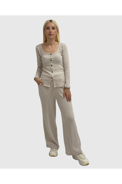 haha Basic Long Sleeve Blouse - Pants Set for Women