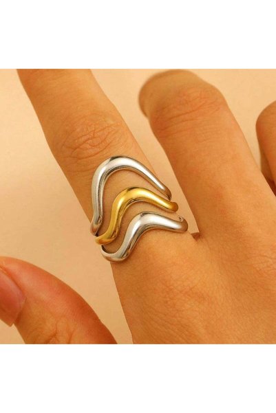 Pursehuit Adjustable gold and silver ring, made of stainless steel, blown wit...