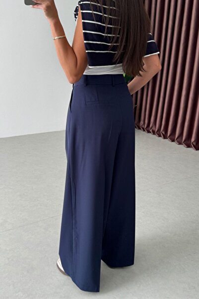 ECEMİ Elva Lacivert Pilise Detay Palazzo Pantolon