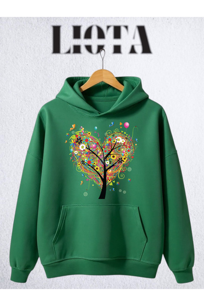 Vordevia سويت شيرت قطني كبير الحجم مطبوع عليه شكل قلب شجرة مكون من 3 خيوط