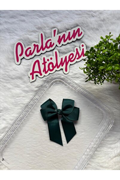 SOFT Крокодилска щипка с голяма тъмнозелена панделка за коса