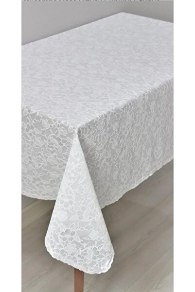 YEK HOME TEKSTİL مفرش طاولة من قماش PVC بمظهر الدانتيل أبيض + كريمي 120X150 و140X180